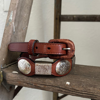 Brown Leather Concho Belt - 24” - 27”