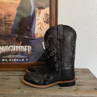 Black Square Toe Embroidered Cowboy Boots - Women’s 7