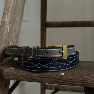 Blue Western Stitched Belt - Sizes 33” - 36”
