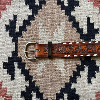 Western Tooled Leather Belt - 25” - 28”