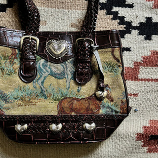 Rare Horse Tapestry Leather Purse