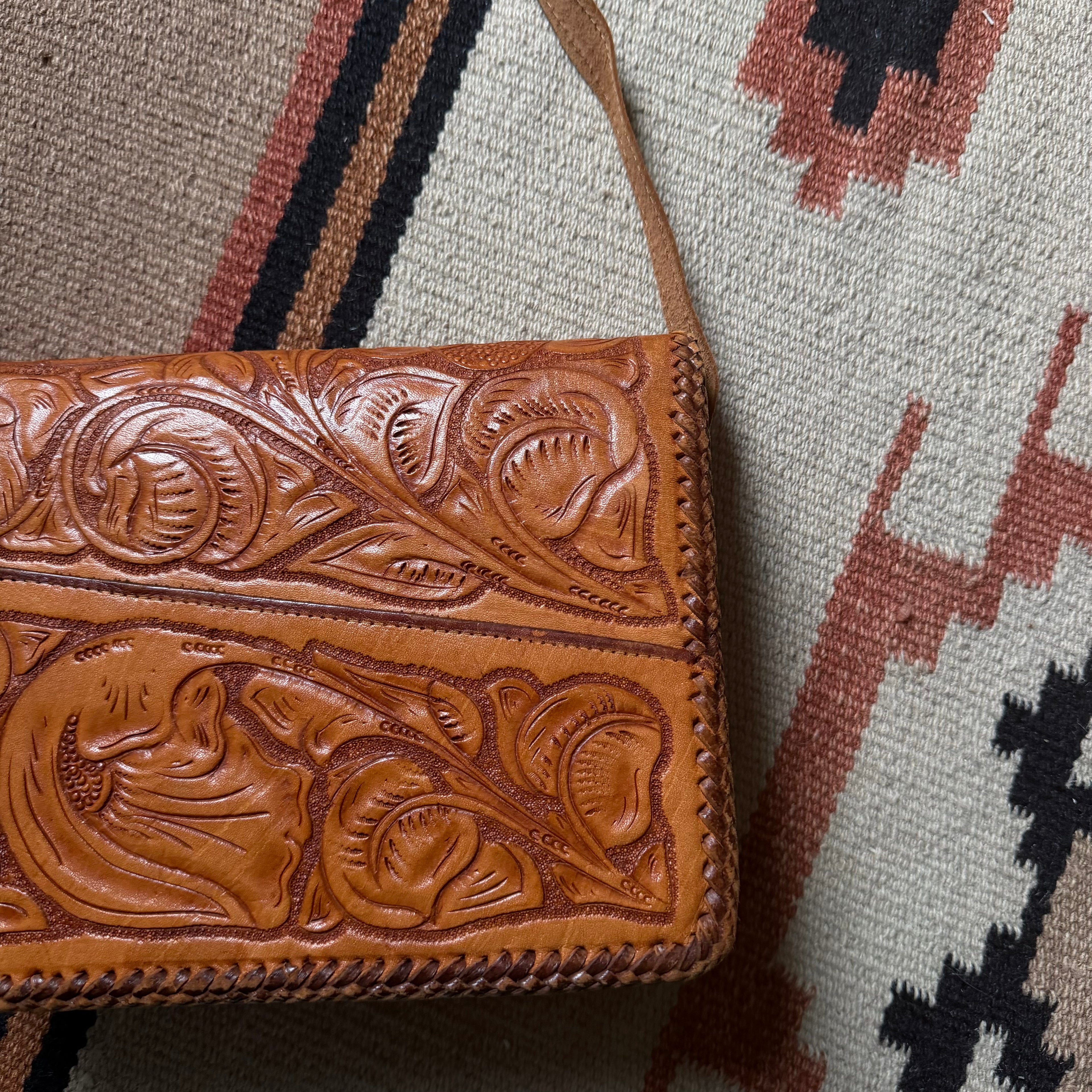 50s Tooled Leather Floral Bag