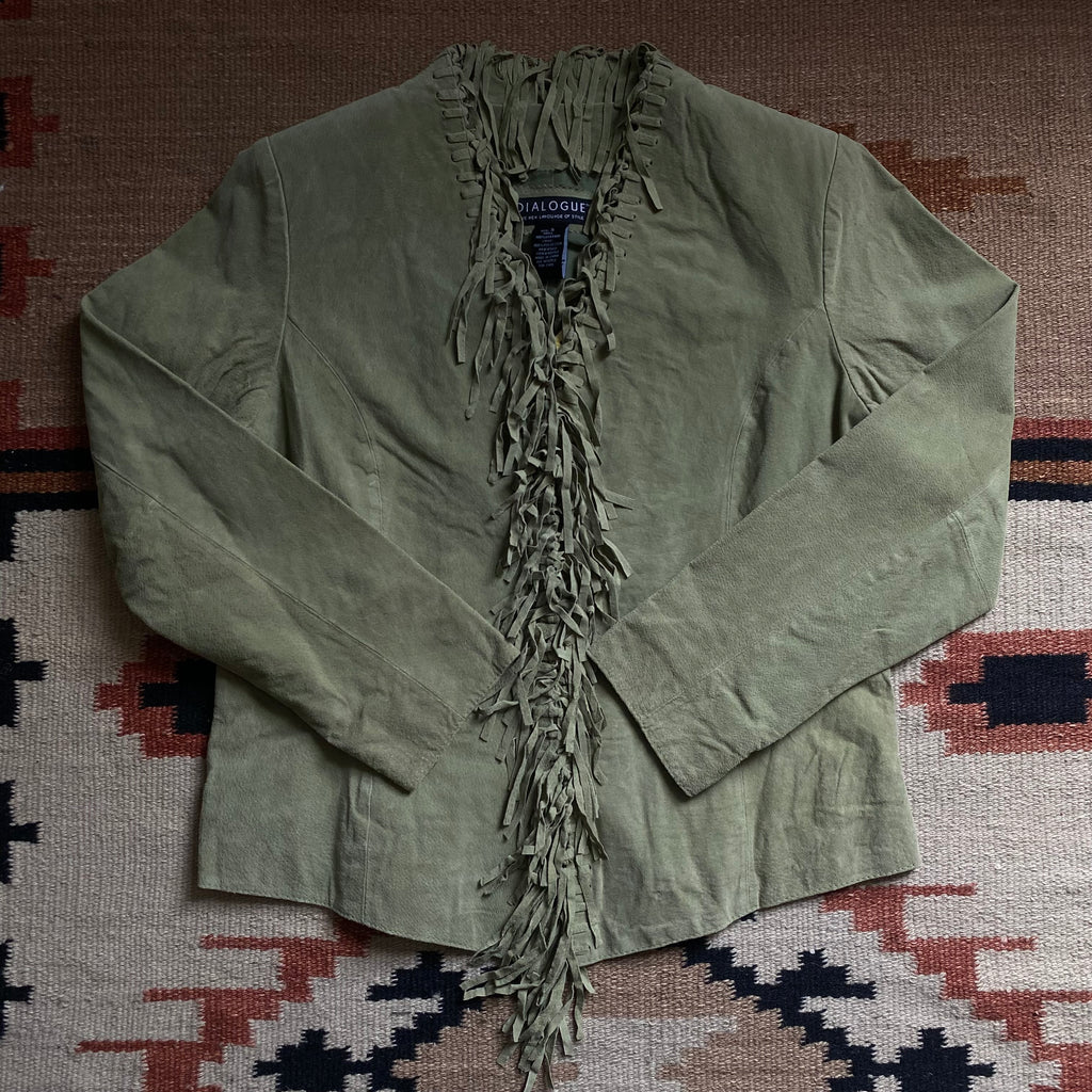 Sage Green Suede Fringe Jacket - Small