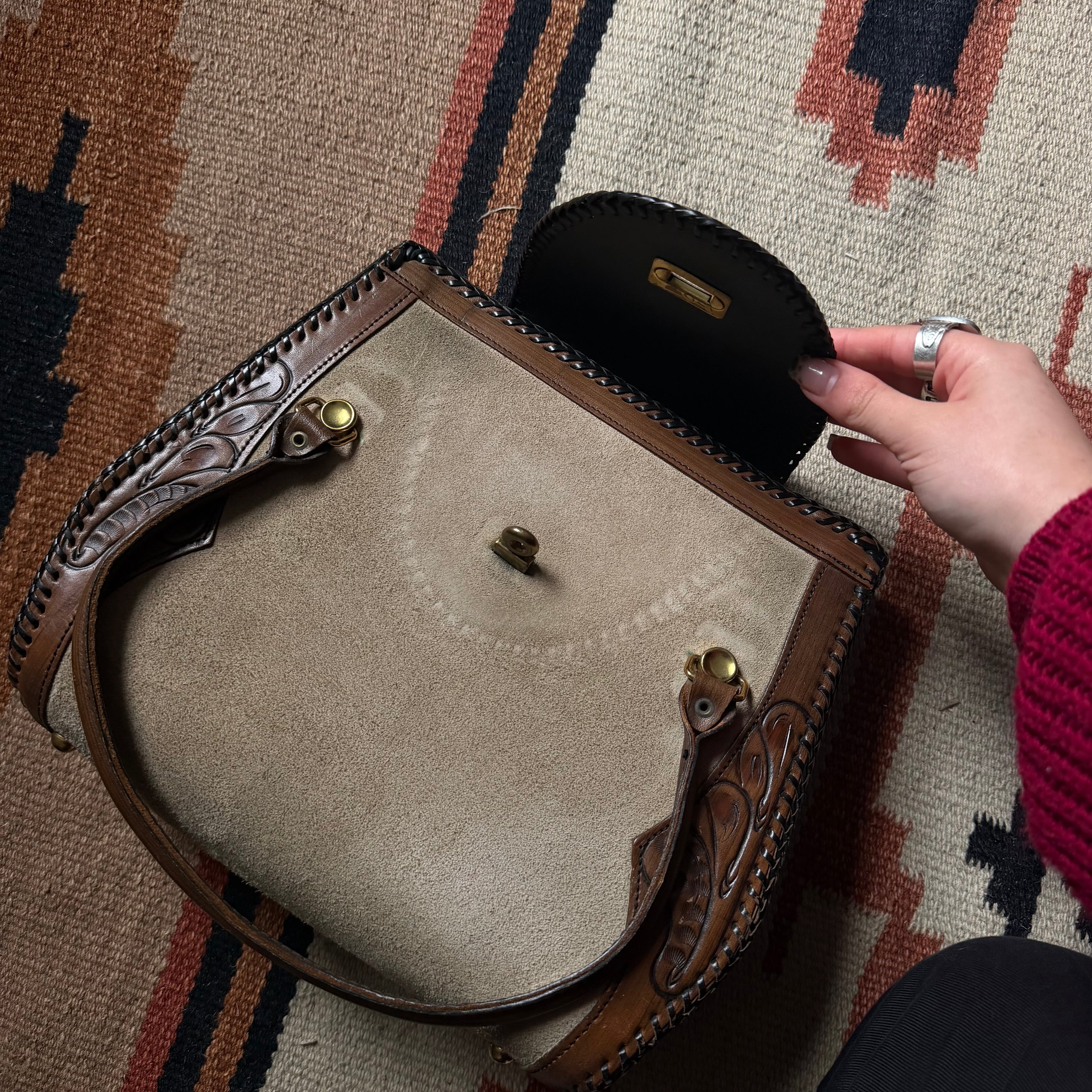 1950s Cowgirl Granny Leather Suede Purse