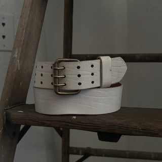 White Leather Belt - 32” - 35”