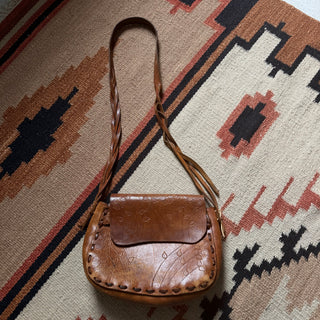 70s Tooled Leather Flower Bag for Women