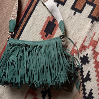 Vintage Green Fringe Leather Purse
