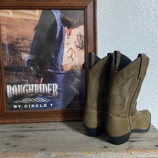 Olive Green Suede Cowboy Boots - Women’s 6, 6.5 & 8.5