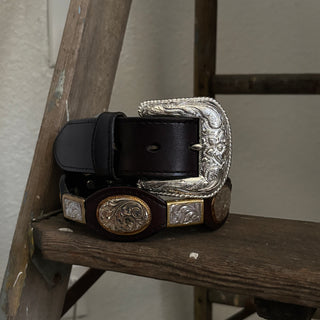 Black Leather Concho Belt - 25” - 28”