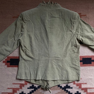 Vintage Sage Green Suede Fringe Jacket, Small for Women