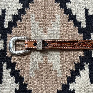 Brown Tooled Leather Belt - 25” - 28”