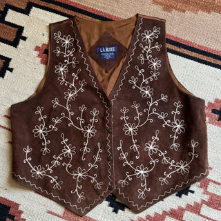 Embroidered Suede Vest - 2XL