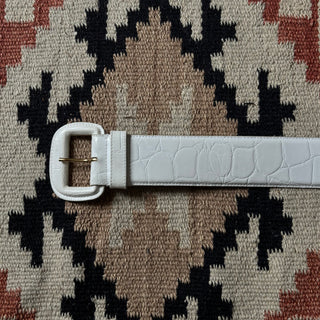 White Embossed Leather Belt - 30” - 33”