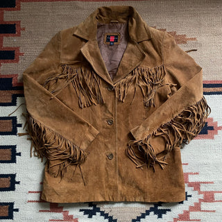 Vintage Cowboy Fringe Suede Jacket, Large for Women