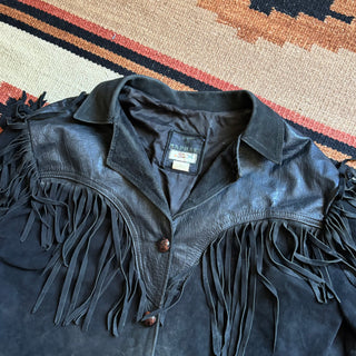 Black Fringe Suede Jacket - Large