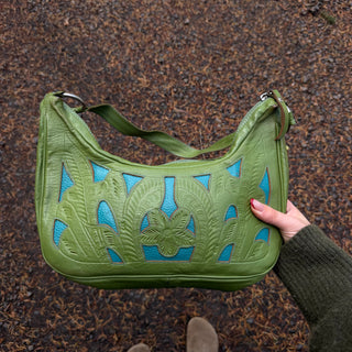 Green & Turquoise Tooled Leather Cowgirl Purse