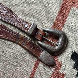 Tooled Leather Western Belt - 35” - 37”