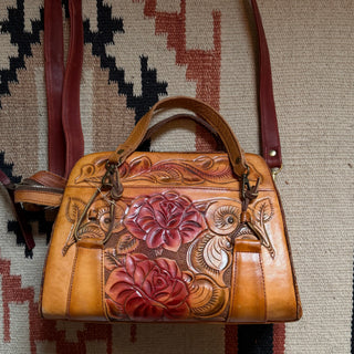 Tooled Leather Rose 1970s Cowgirl Purse