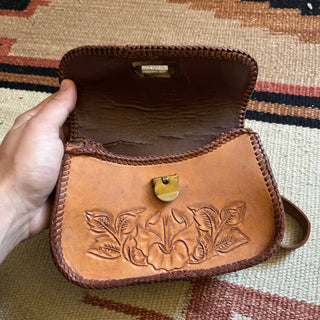 1960s Tooled Leather Floral Purse