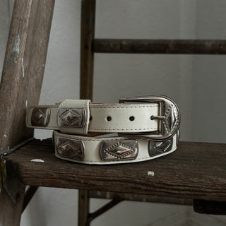 White Wrangler Concho Belt - 26” - 28”