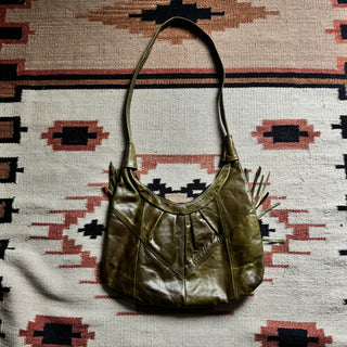 Olive Green Leather & Fringe Purse