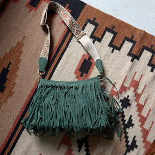Vintage Green Fringe Leather Purse
