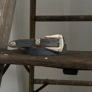 Grey Leather Western Belt - 24” - 27”