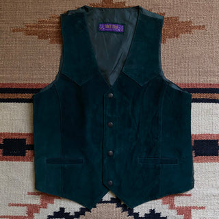 Vintage Green Leather Saloon Vest, Medium for Men