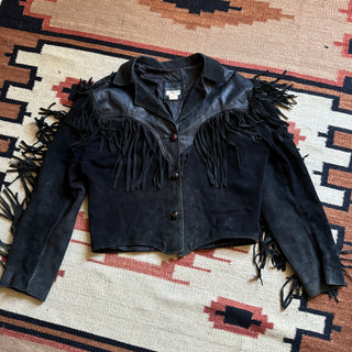 Black Fringe Suede Jacket - Large