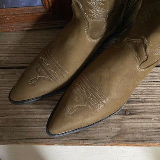 Olive Green Suede Cowboy Boots - Women’s 6, 6.5 & 8.5