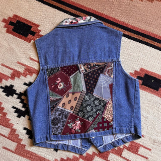 Floral Patchwork Denim Vest - Small