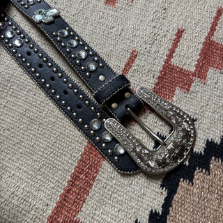 Bedazzled Black Cross Belt - Sizes 29” - 38”