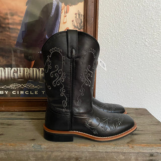 Black Square Toe Embroidered Cowboy Boots - Women’s 7