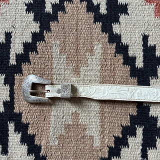 White Tooled Wrangler Belt - Sizes 26” - 28”