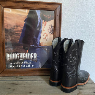 Black Square Toe Embroidered Cowboy Boots - Women’s 7