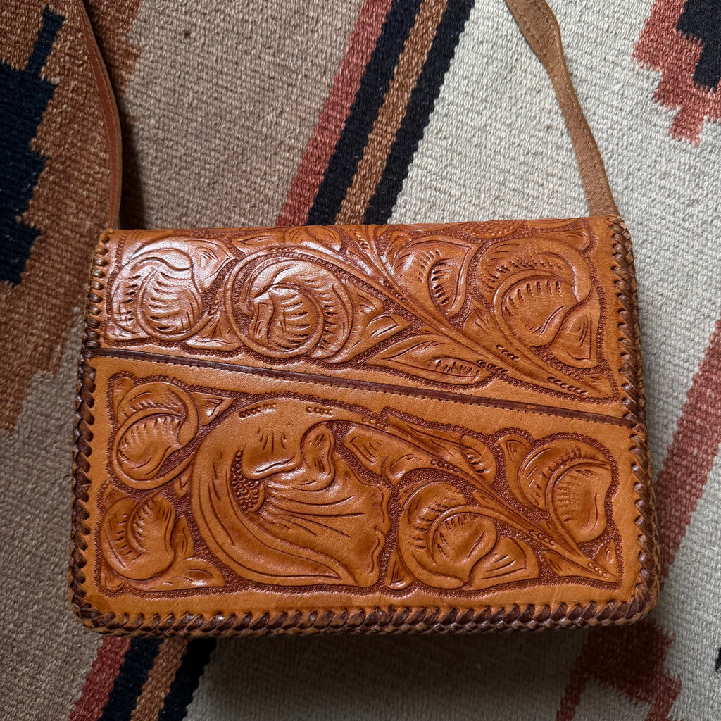 50s Tooled Leather Floral Bag