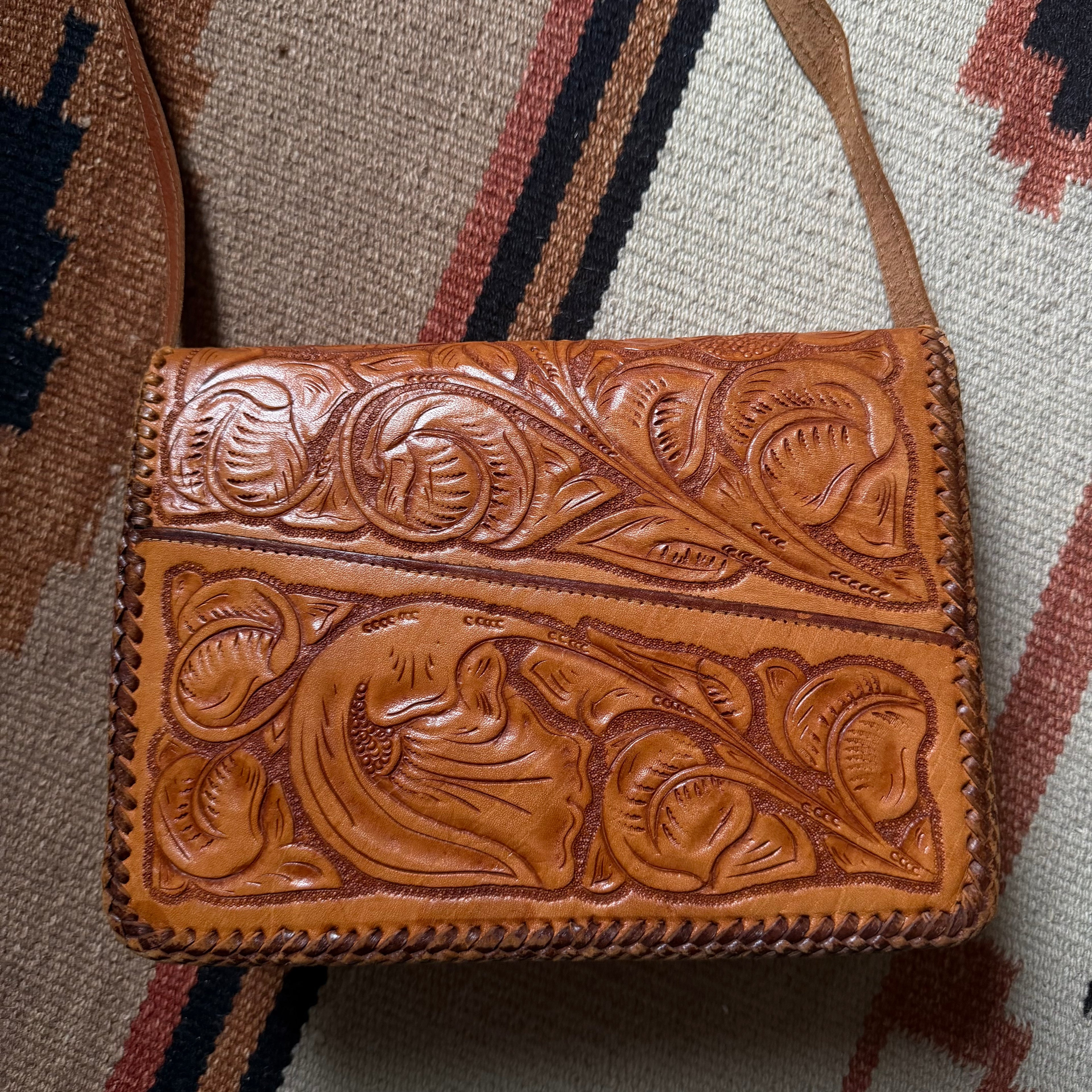 50s Tooled Leather Floral Bag