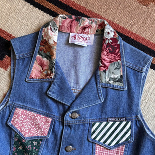 Floral Patchwork Denim Vest - Small