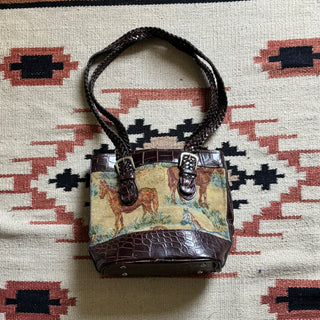 Rare Horse Tapestry Leather Purse