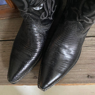 Black Lizard Print Cowboy Boots - Men’s 8 / Women’s 9.5