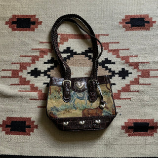 Rare Horse Tapestry Leather Purse