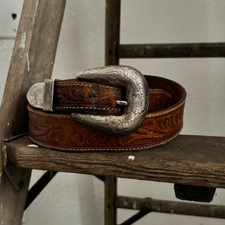 Tooled Leather Western Belt - 35” - 37”