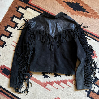 Black Fringe Suede Jacket - Large