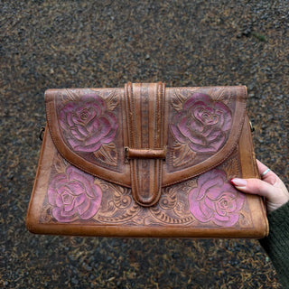 Rose Tooled Leather 1970s Cowgirl Purse
