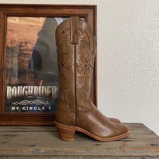 Chic Brown Inlay Cowboy Boots - Women’s 6.5 & 7