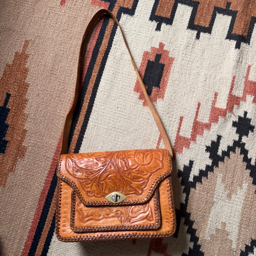 50s Tooled Leather Floral Bag