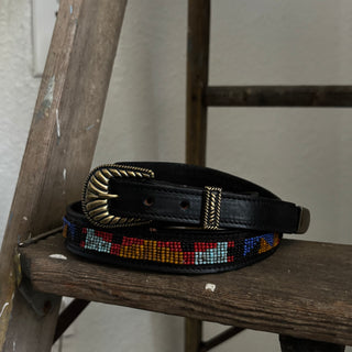 Black Beaded Western Belt - 27” - 29”