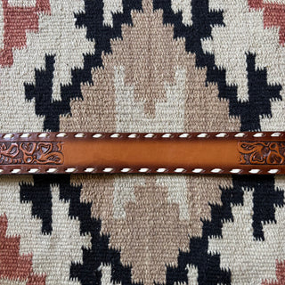 Western Tooled Leather Belt - 25” - 28”
