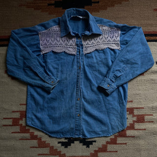 Vintage Embroidered Denim Shirt, Small for Women
