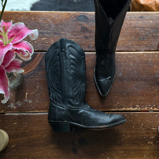 Vintage Code West Black Lizardskin Cowboy Boots, Women’s Size 7